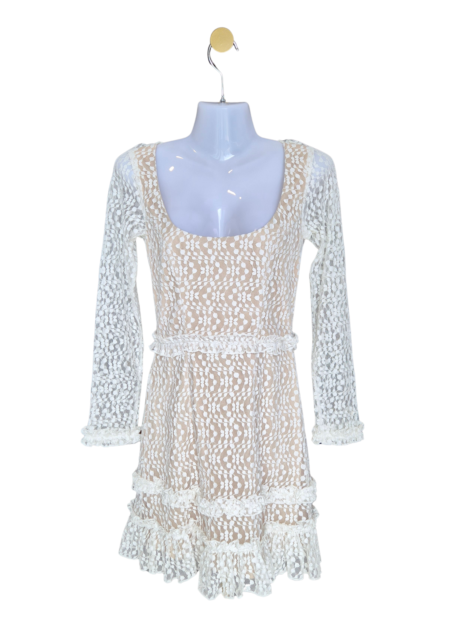 Indikah White Lace Long Sleeve Mini Dress