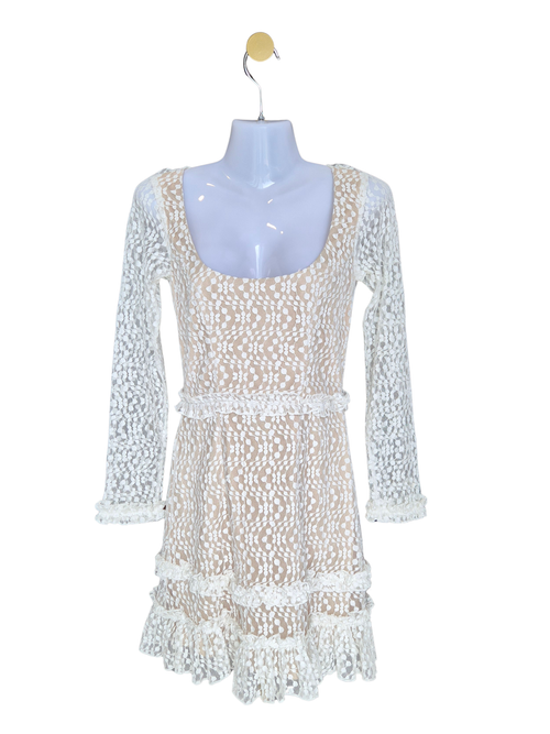 Indikah White Lace Long Sleeve Mini Dress