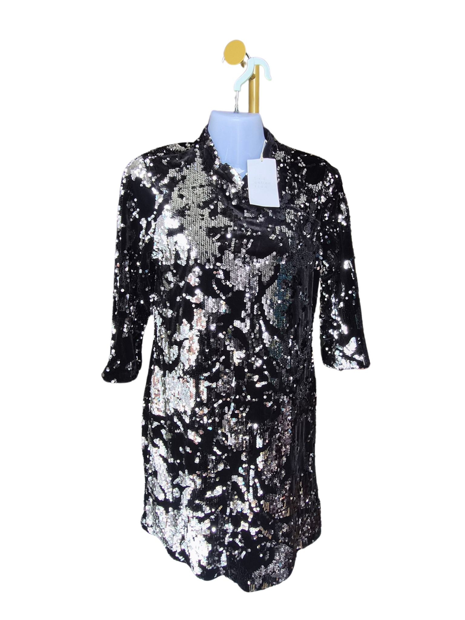 Zara Trafaluc Black Sequin Wrap Dress – Size S