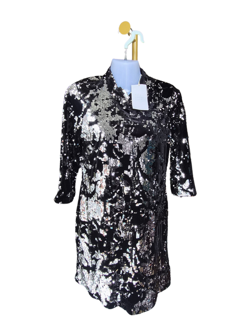 Zara Trafaluc Black Sequin Wrap Dress – Size S