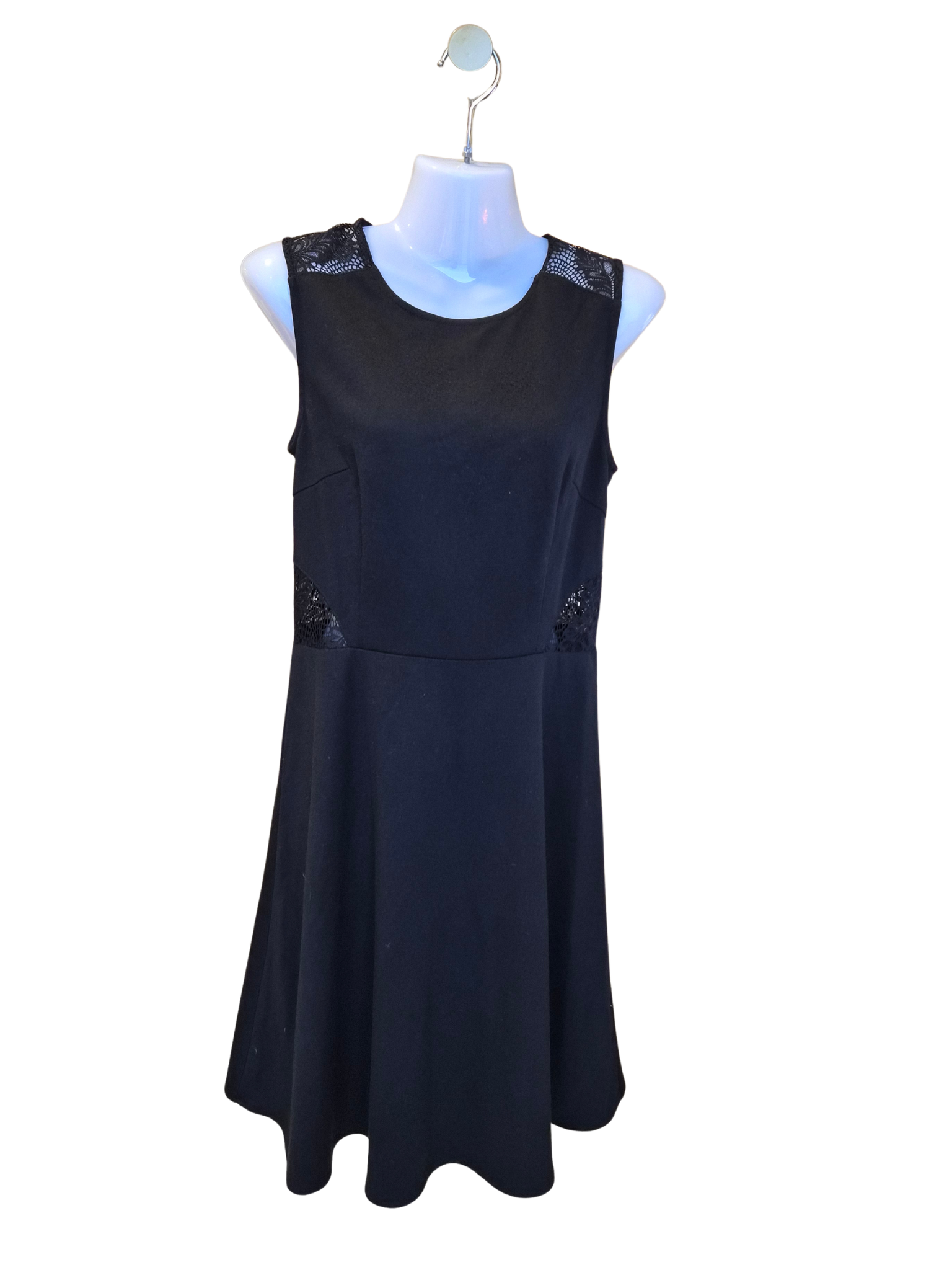 Black Fit & Flare Dress with Lace Details – Size S