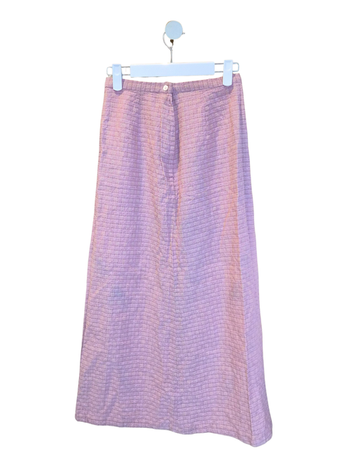 Vintage-Inspired Pink Textured A-Line Midi Skirt