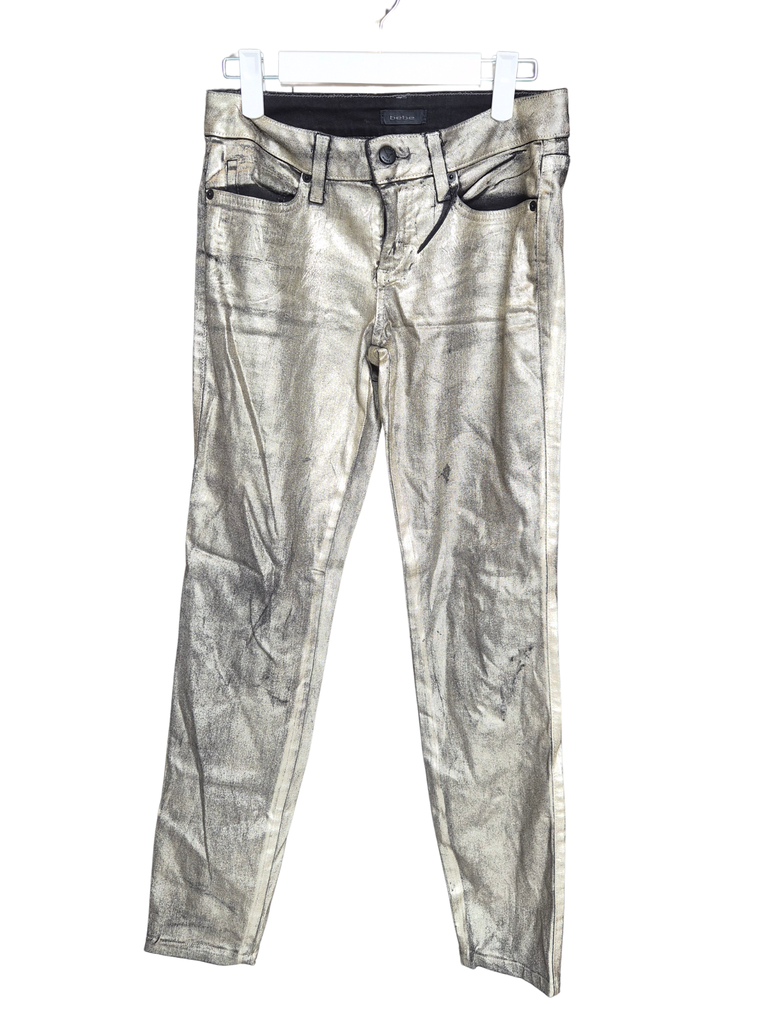 Bebe Metallic Gold Coated Skinny Jeans – Size 27 (US)