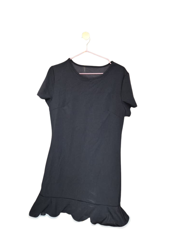 Black Ruffle Hem Mini Dress – Size Free