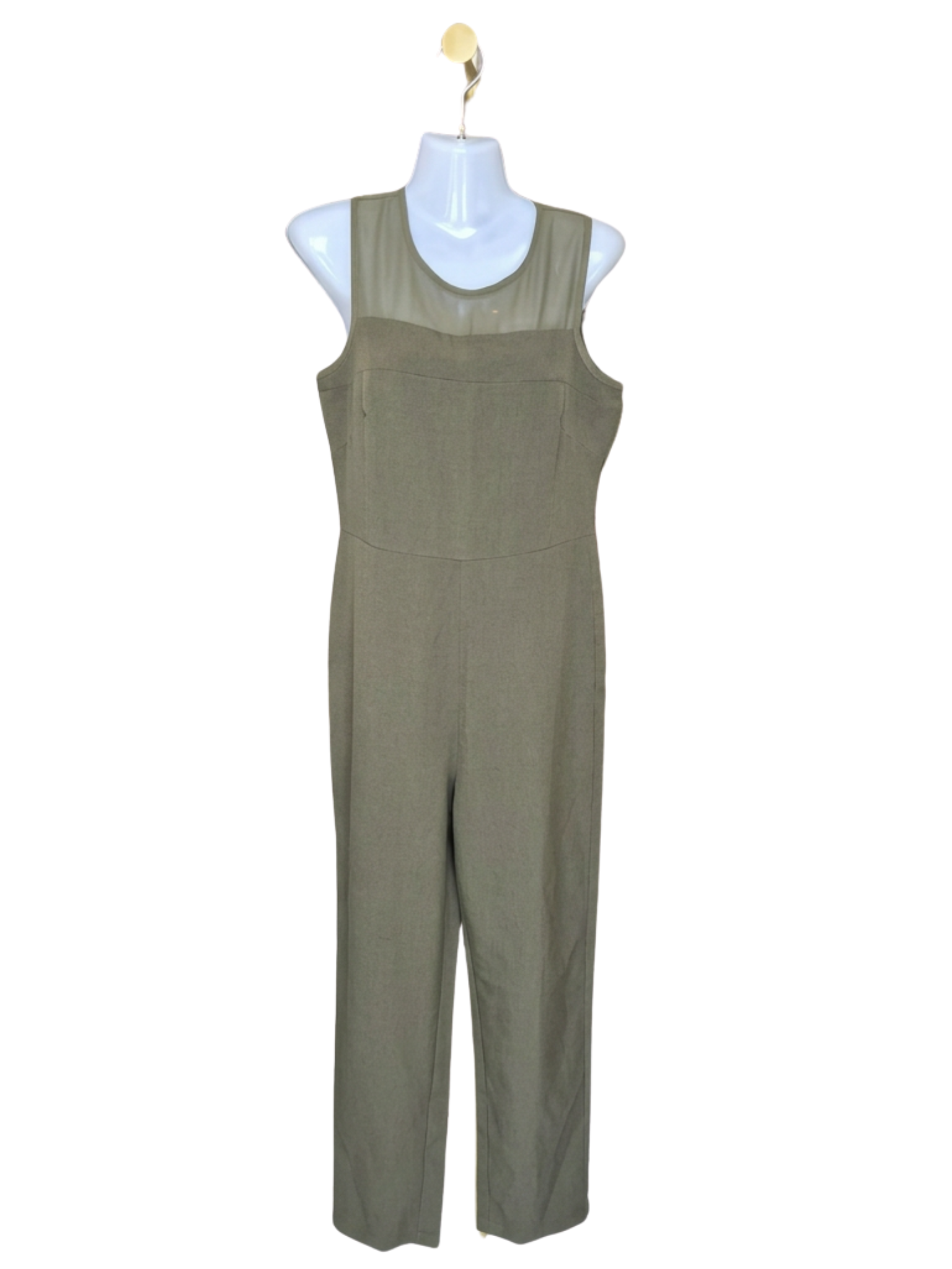 ZALORA Olive Green Mesh Panel Jumpsuit