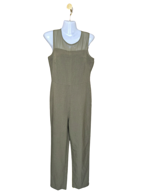 ZALORA Olive Green Mesh Panel Jumpsuit