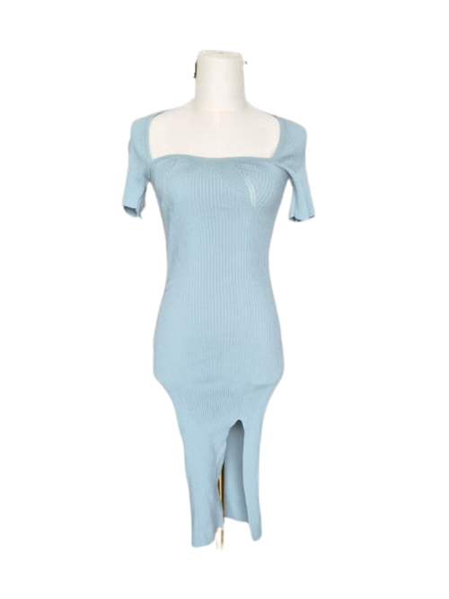 Ribbed Knit Midi Dress – Powder Blue Size S