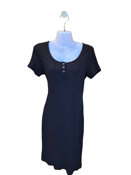Cotton On Black Ribbed Bodycon Dress – Size M