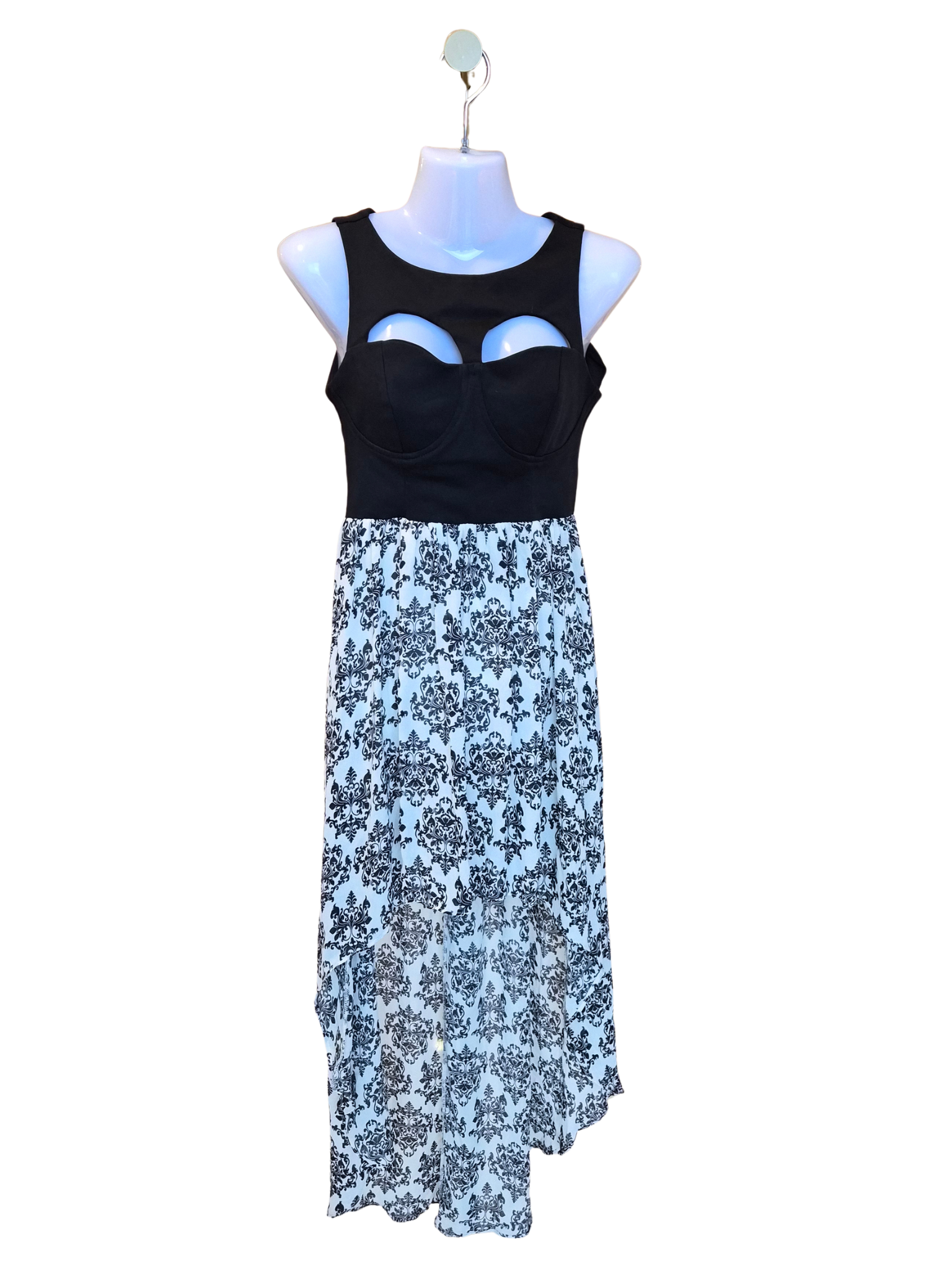 Kitschen Black & White Damask High-Low Dress