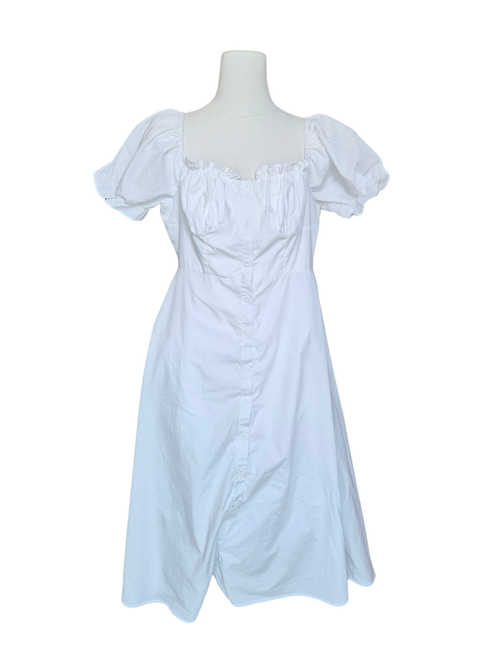 White Puff Sleeve Midi Dress