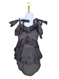 MDS Black Ruffle Mini Dress with Ribbon Tie Straps