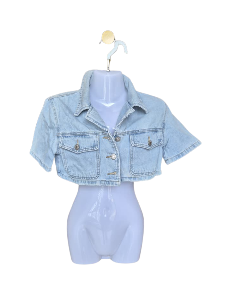 SHEIN Light Wash Cropped Denim Jacket – Size XS