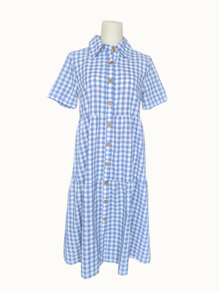 Emery Rose Blue Gingham Shirt Dress – Size S