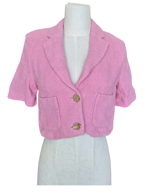 Zara Pink Bouclé Cropped Blazer – Size S