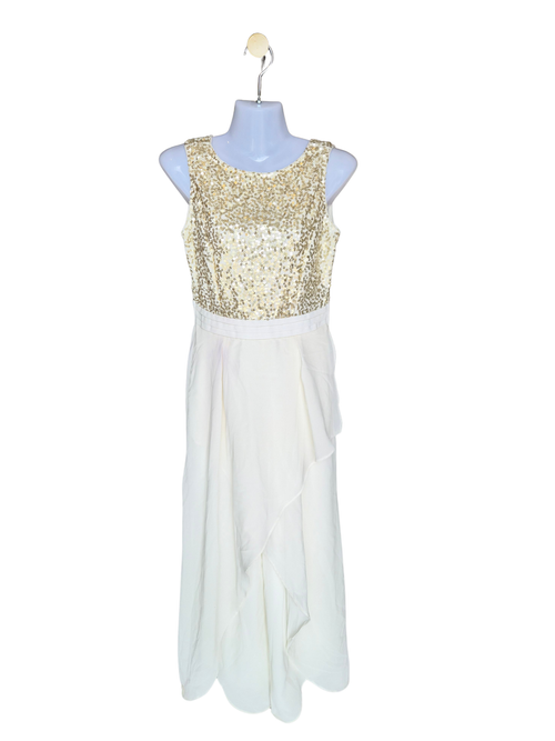 Miss Chase White & Gold Sequin Evening Gown