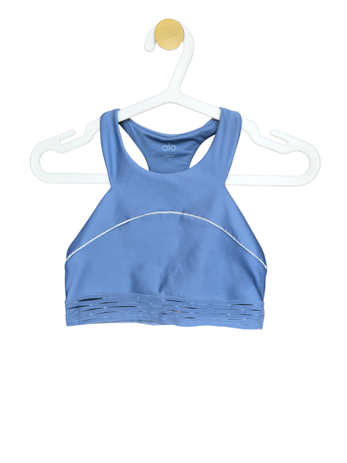 Size S – Alo Yoga Blue High-Neck Sports Bra