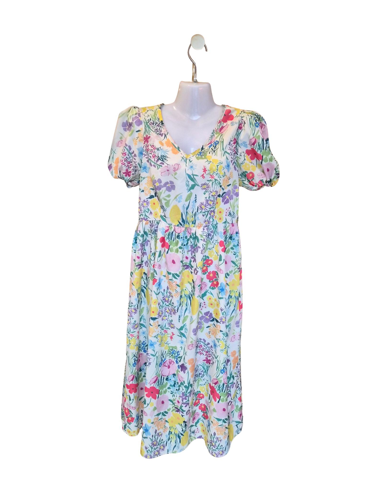 Lovito Floral Puff Sleeve Midi Dress