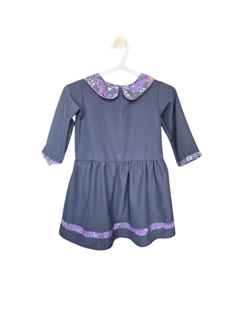 Handmade Grey Dress with Batik Collar (2–3 Years)