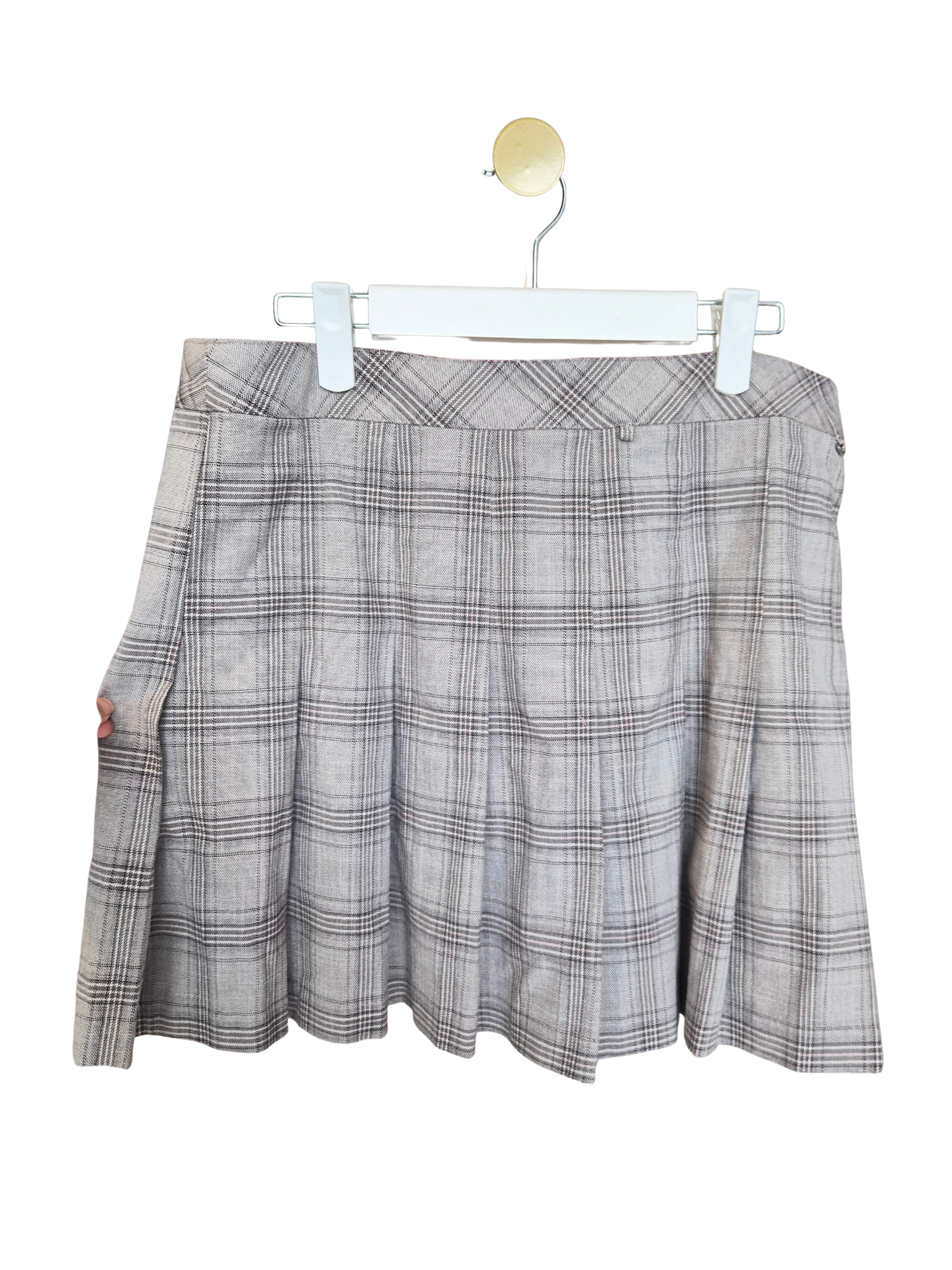 Grey Plaid Pleated Mini Skirt – Size XL (EU 44 / US 12)