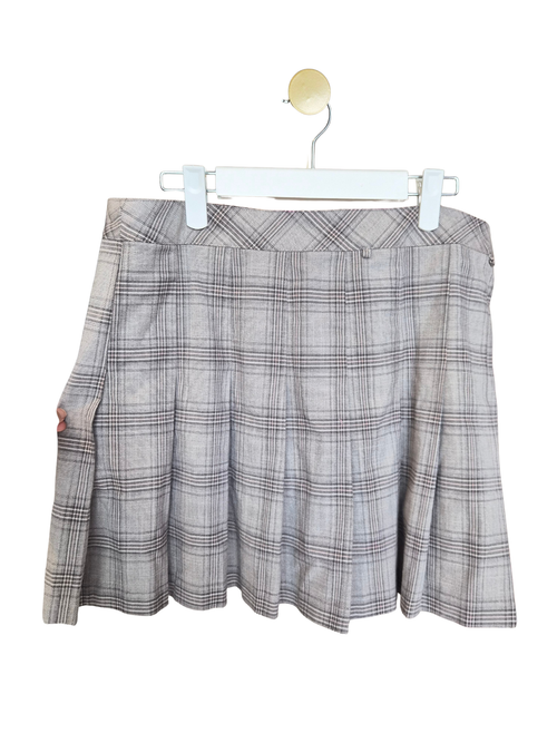 Grey Plaid Pleated Mini Skirt – Size XL (EU 44 / US 12)