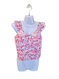 Faballey Pink Floral Ruched Crop Top – Size XS
