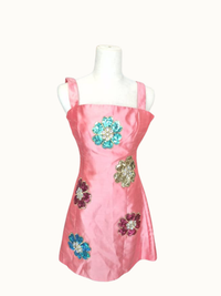 Pink Silk Floral Embellished Mini Dress (XS /S)