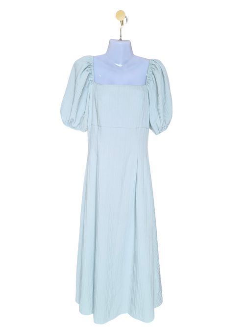 Lovito Sage Green Puff Sleeve Midi Dress