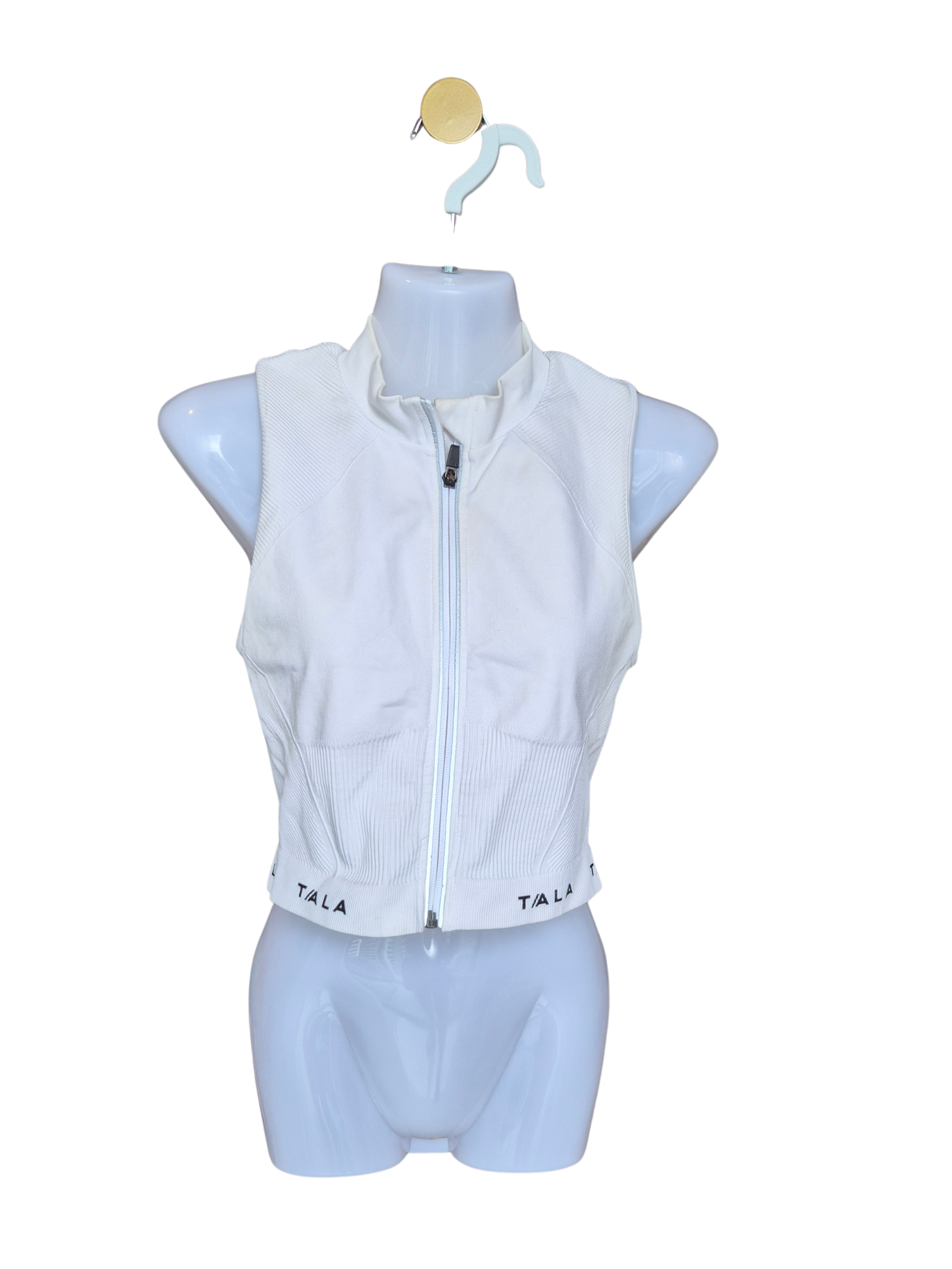 TALA White Zip-Up Active Crop Top – Size Not Indicated (Fits S–M)