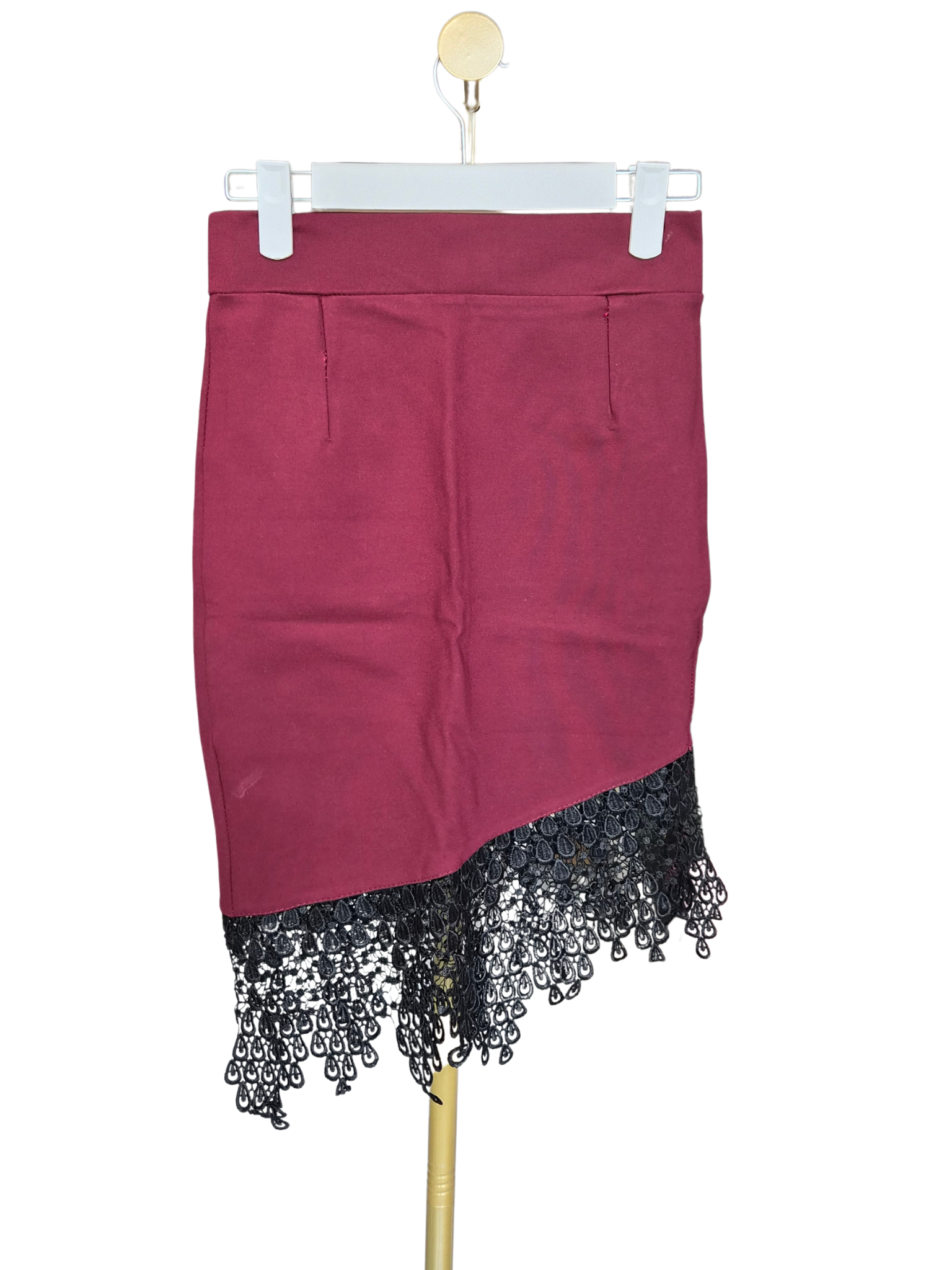 Burgundy Asymmetrical Lace Hem Skirt – Size L