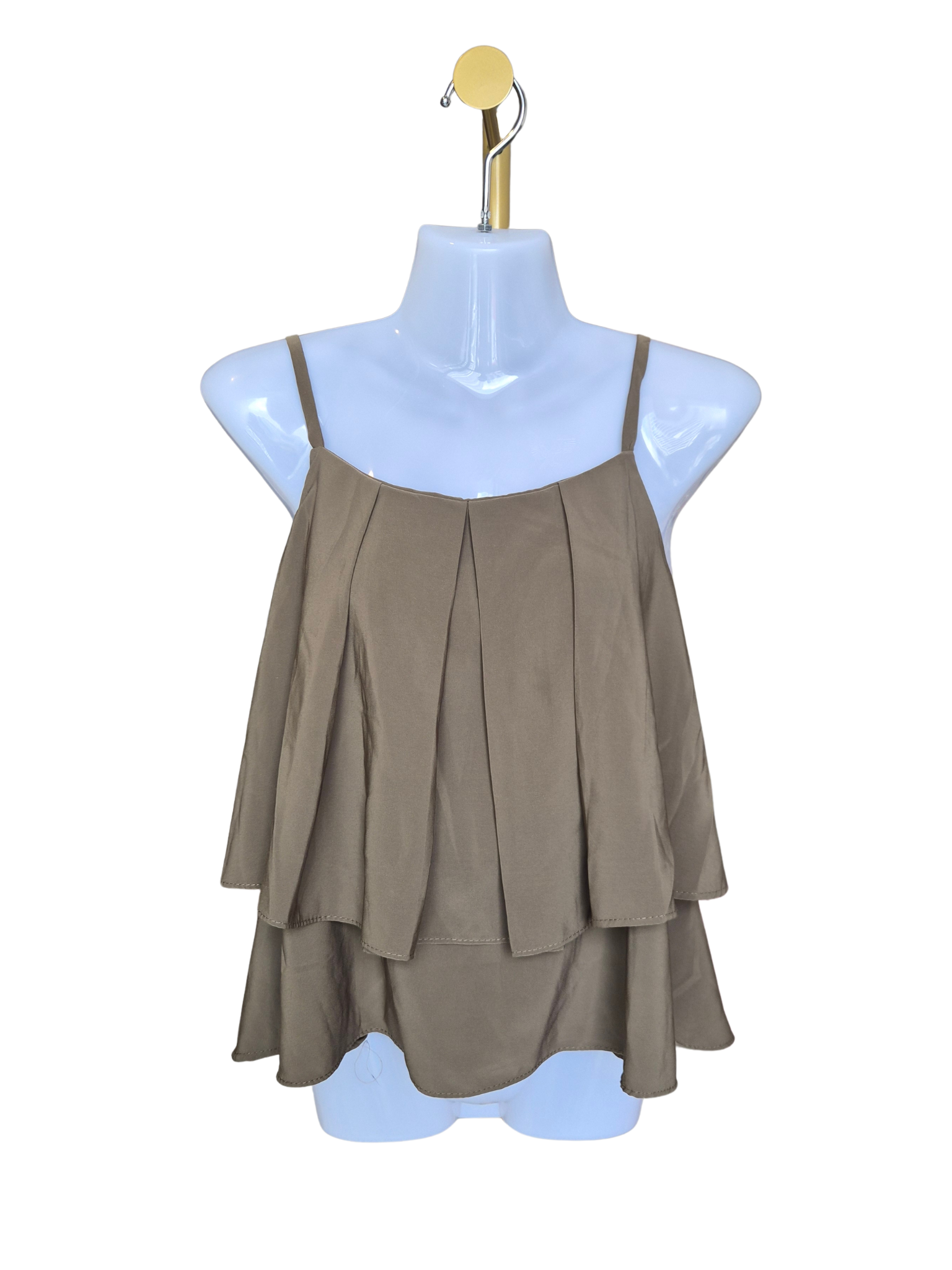 Olive Layered Flowy Cami Top – Size S (Estimated)