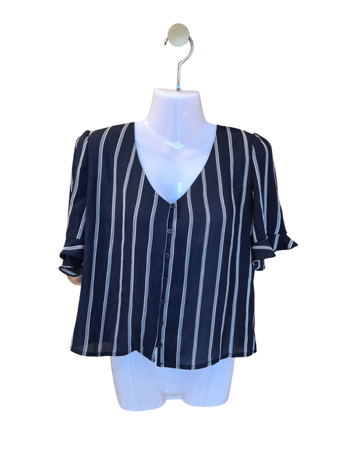 MNG Casual Navy Stripe Button-Front Blouse – Size M