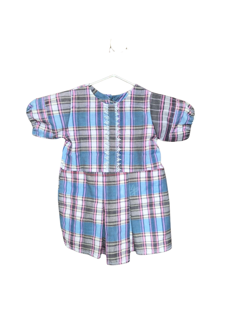 Handmade Plaid Puff Sleeve Dress – Size 2–3 Years