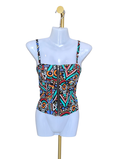 Geometric Print Corset Cami Top – Size S (Estimated)