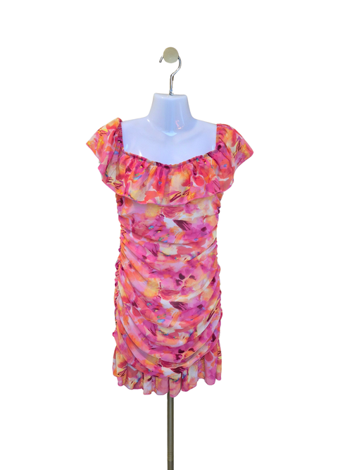 Floral Ruched Ruffle Mini Dress – Size S