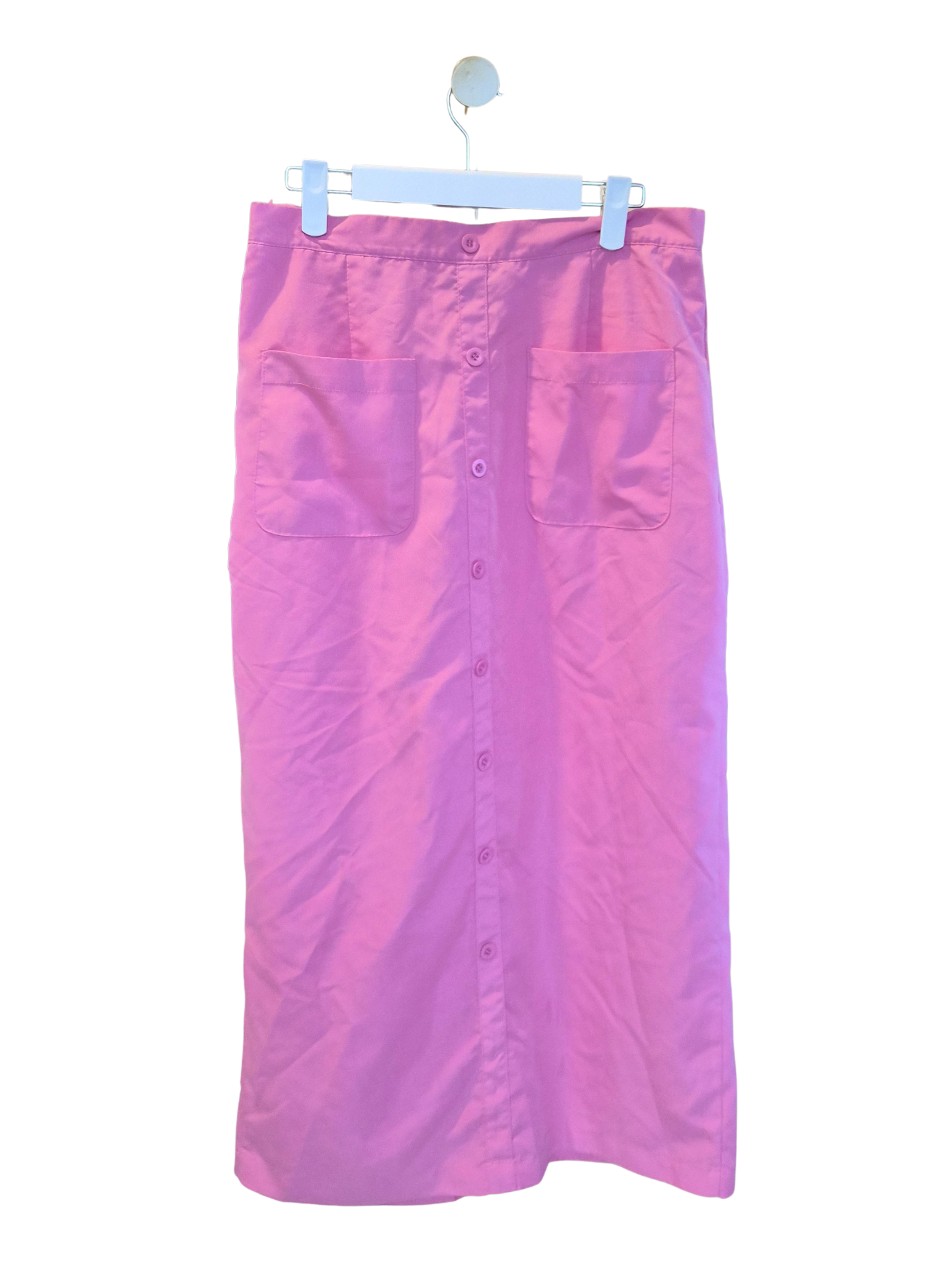 VONDA Pink Button-Front Midi Skirt with Pockets