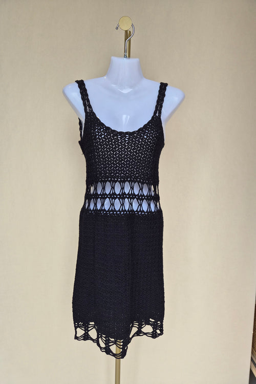 Black Crochet Cover-Up Dress (Anbem) Size M