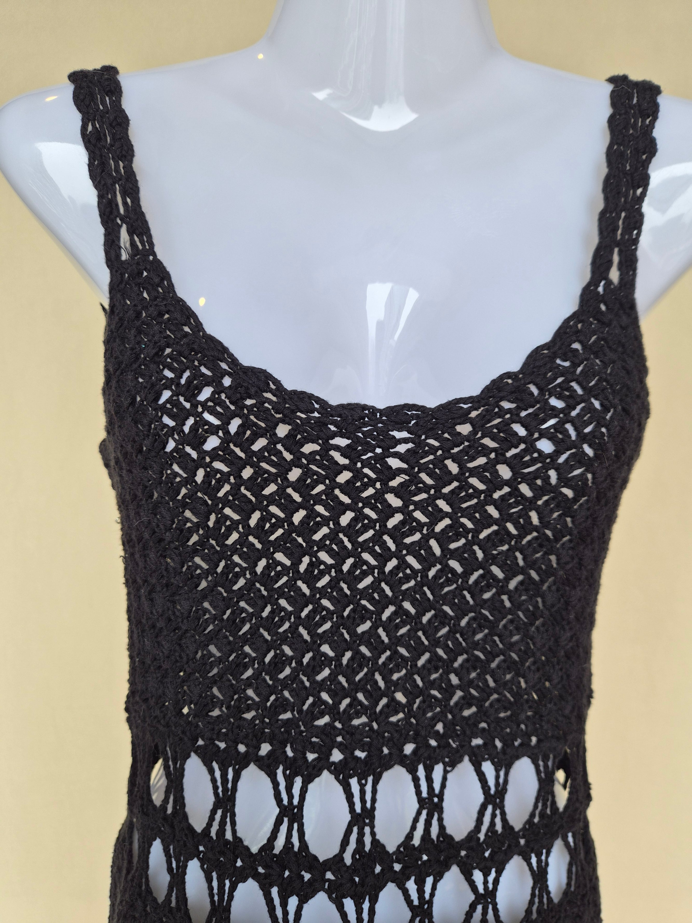 Black Crochet Cover-Up Dress (Anbem) Size M