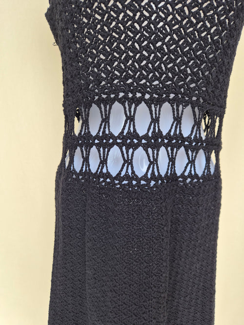Black Crochet Cover-Up Dress (Anbem) Size M