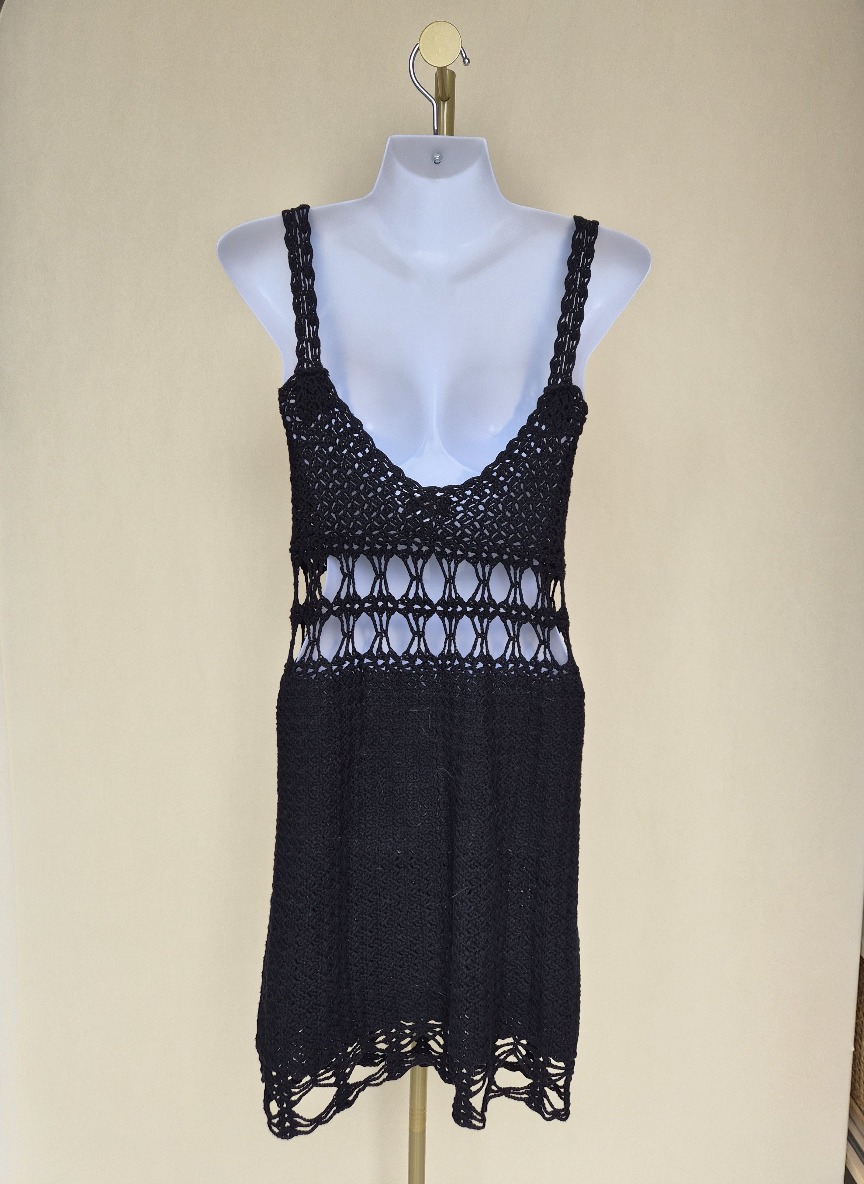 Black Crochet Cover-Up Dress (Anbem) Size M