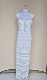 White Textured Lace-Up Maxi Dress (Size S)