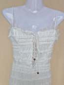 White Textured Lace-Up Maxi Dress (Size S)