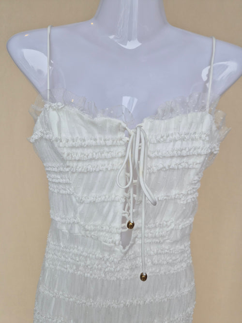White Textured Lace-Up Maxi Dress (Size S)