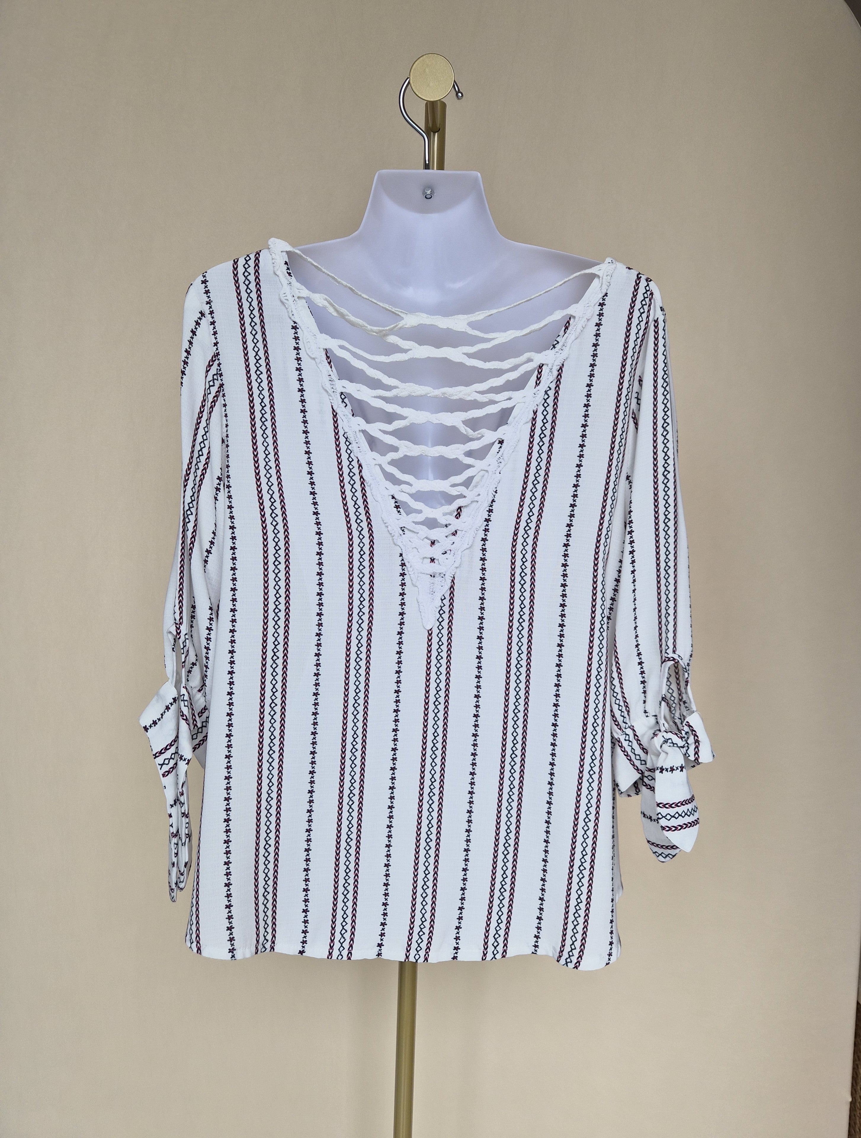 DSM Korea White Boho Lace-Up Blouse (S/M)