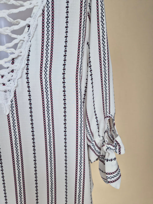 DSM Korea White Boho Lace-Up Blouse (S/M)