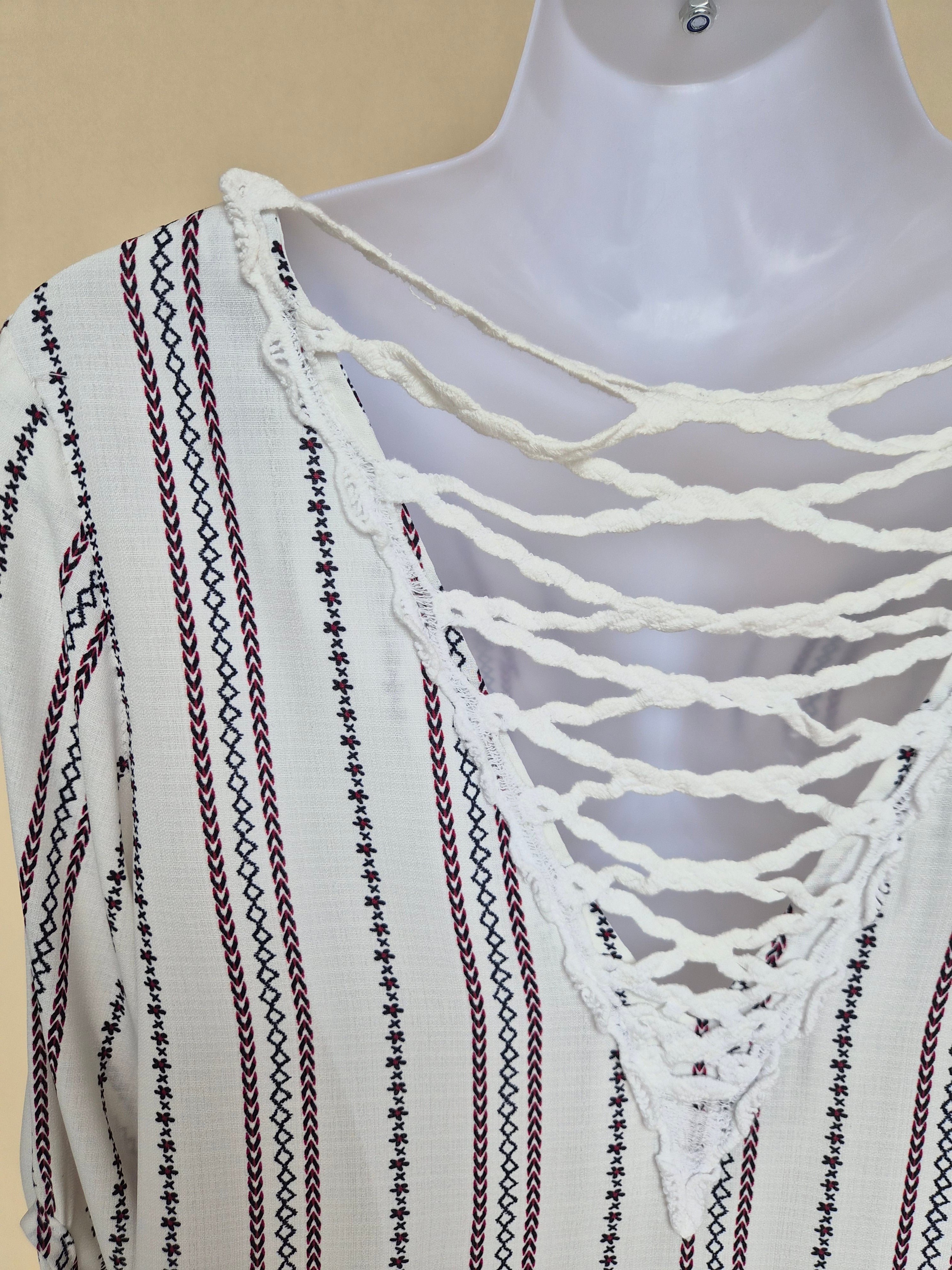 DSM Korea White Boho Lace-Up Blouse (S/M)