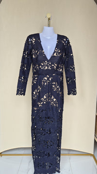 Winona Navy Lace Midi Dress – Size 8