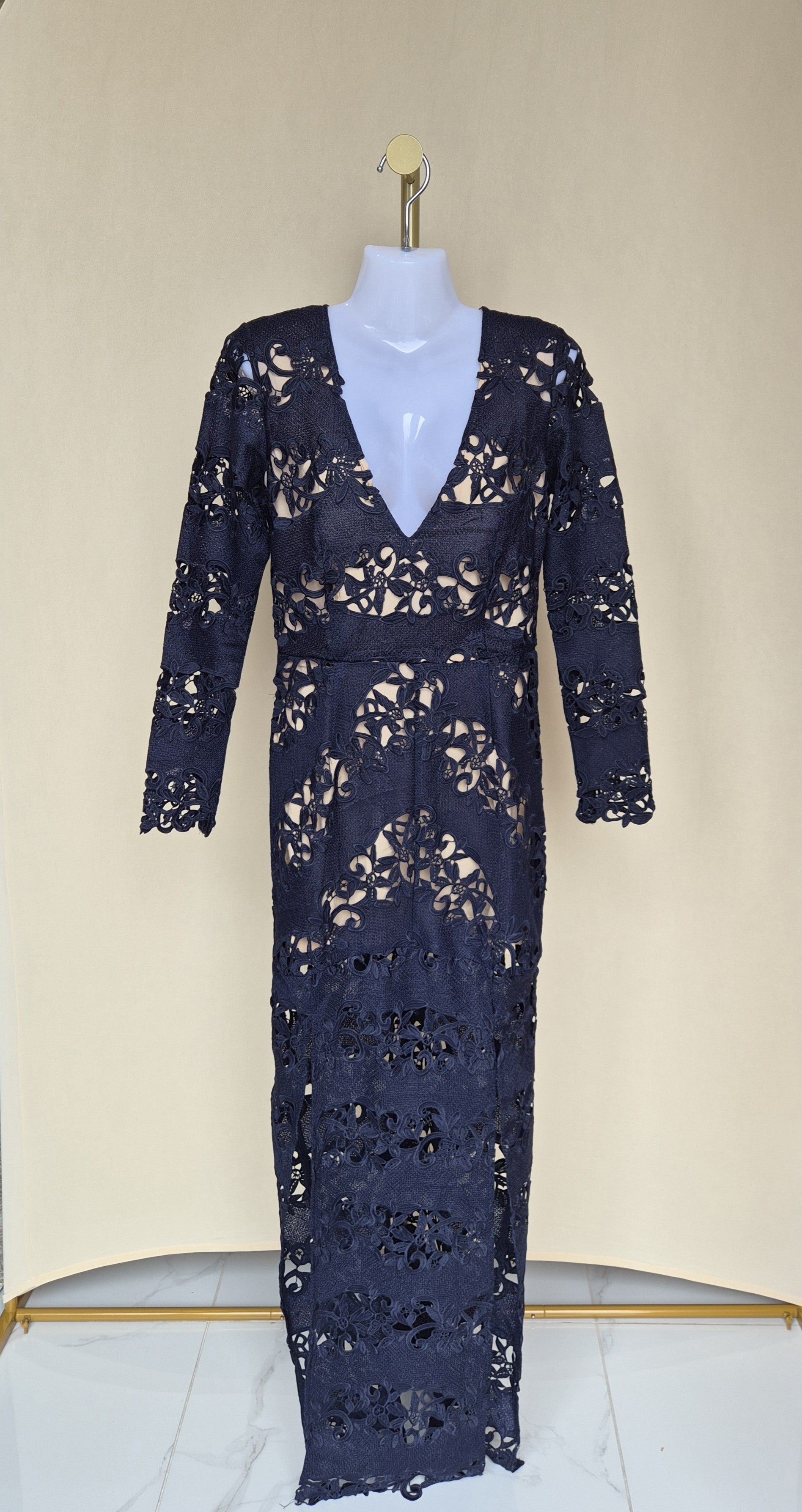 Winona Navy Lace Midi Dress – Size 8