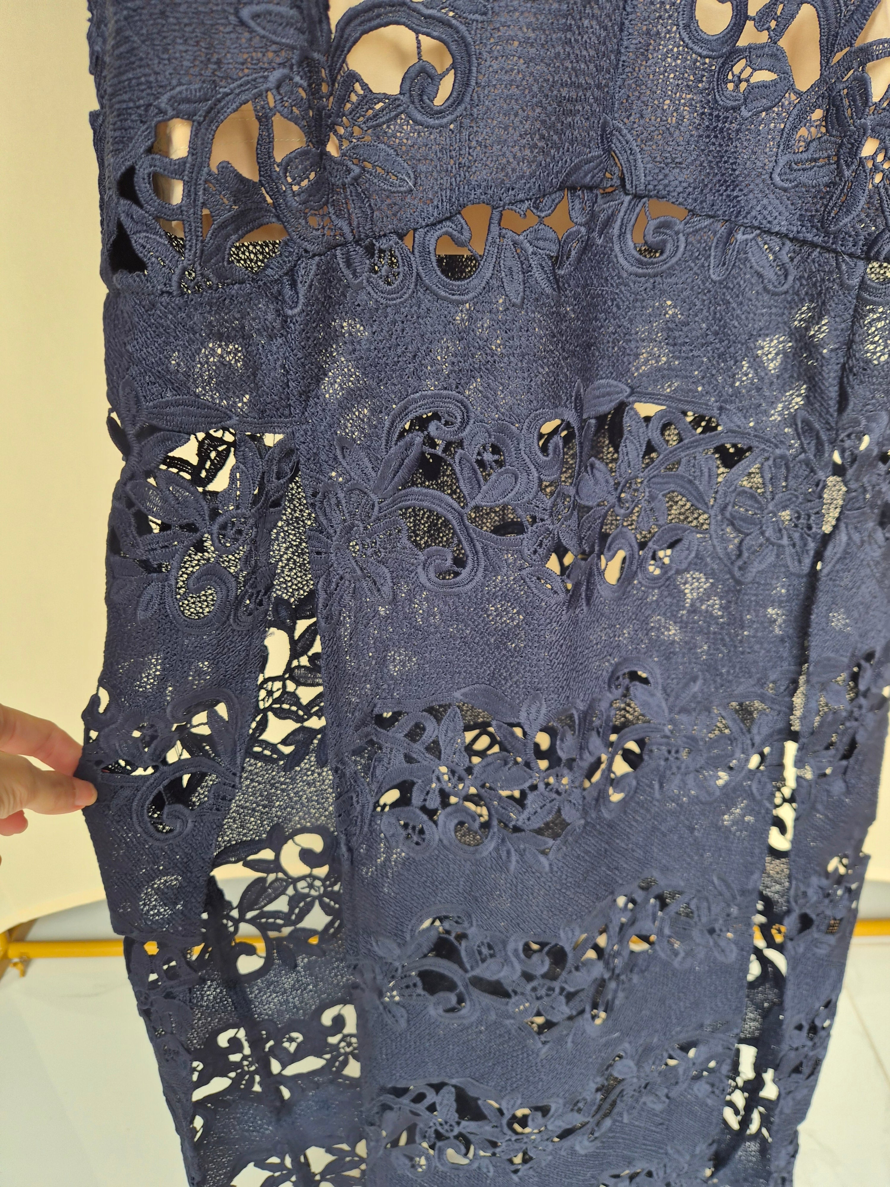 Winona Navy Lace Midi Dress – Size 8