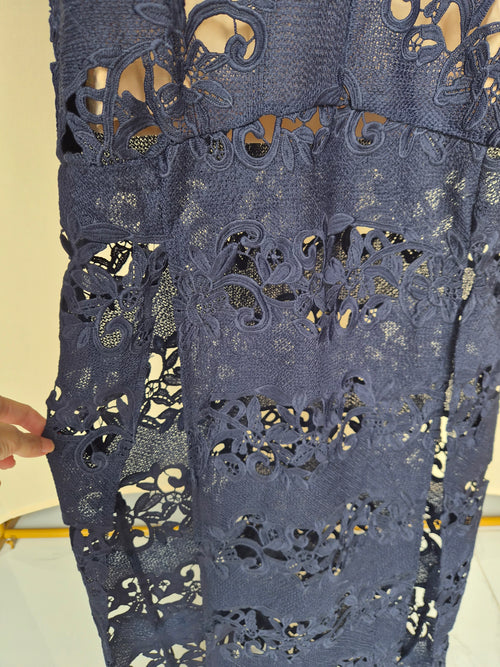 Winona Navy Lace Midi Dress – Size 8