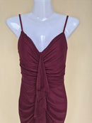 Burgundy Ruched Ruffle Maxi Evening Dress (Size S)